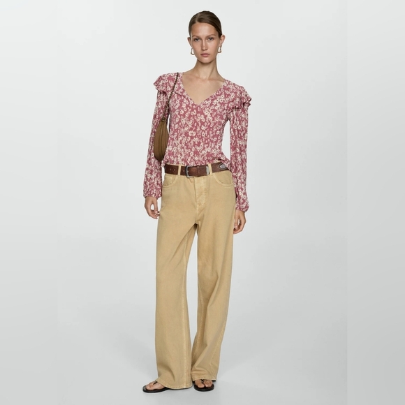 Mango Floral Ruffle Blouse - Pink Size Extra Large - Picture 3 of 7